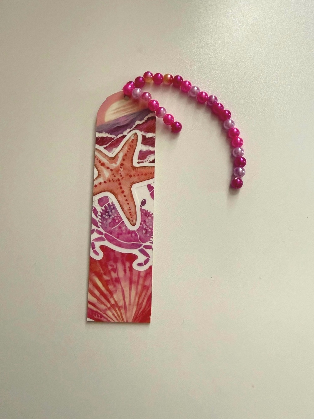 Pink Seashell & Starfish Beaded Bookmark